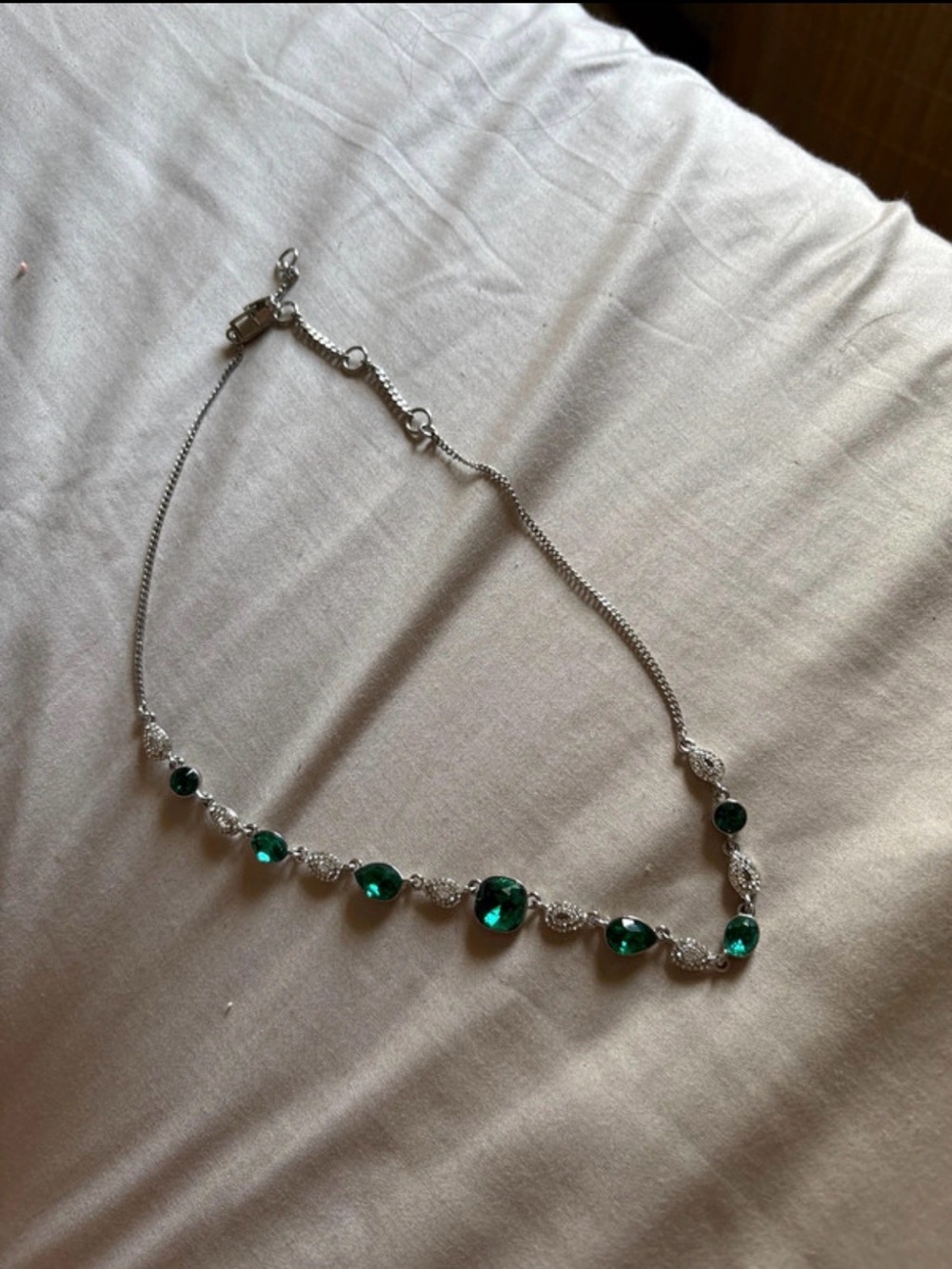 Givenchy Silver Necklace with Emerald Green Crystals